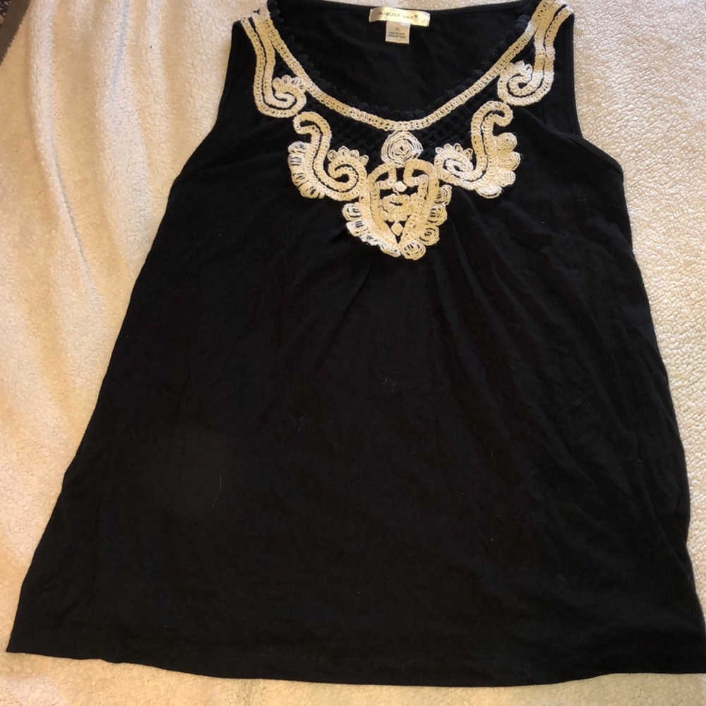 Black dressy tank with crochet neck